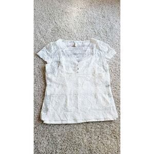 Ivory Lace Vneck Shorrt Sleeve Shirt With Built In Cami Womens Medium NWT